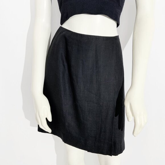 Vintage Black Linen Wrap Skirt by Holt Renfrew / size Small - Picture 3 of 8
